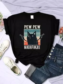 Винтажные мультфильмы женские футболки Pew Pew Madafaks милые забавные принты футболки одежда повседневная уличная женская футболка с коротким рукавом с круглым вырезом S