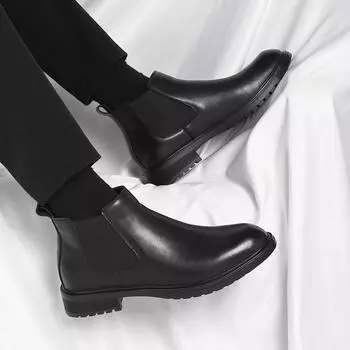 Винтажные мужские ботинки Chelsea с высокой посадкой из кожи в британском уличном стиле на платформе, ботинки Chelsea без застежек, ботинки для мотокросса 38 чёрный