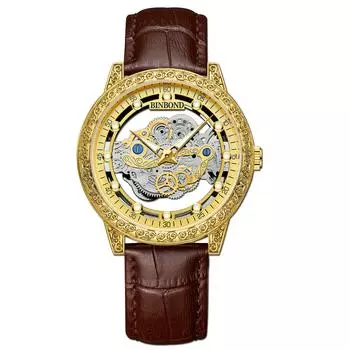 Винтажные мужские часы, роскошные кварцевые часы с кожаным ремешком для мужчин, дизайнерские часы с выемкой, золотые часы для мужчин
