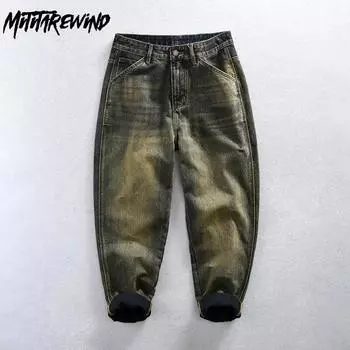 Джинсы мужские винтажные, весна-осень, уличная одежда, повседневные, мешковатые, джинсовые брюки, хлопковые, со средней талией, прямые джинсы, молодежные, популярные мужские брюки 28 синий