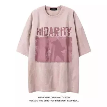 Винтажные мужские футболки из тяжелой ткани большого размера, летние повседневные мужские футболки с короткими рукавами и круглым вырезом, выстиранные кислотой футболки, топы M розовый