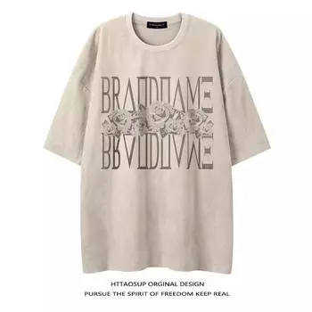 Винтажные мужские футболки из тяжелой ткани большого размера, летние повседневные мужские футболки с короткими рукавами и круглым вырезом, выстиранные кислотой футболки, топы M абрикосовый