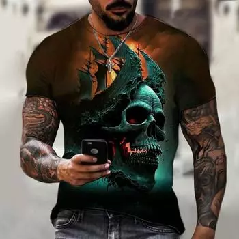 Винтажные мужские футболки с 3D принтом «Пиратский корабль» с круглым вырезом и короткими рукавами для мужчин, большие топы, футболка Homme Camiseta S