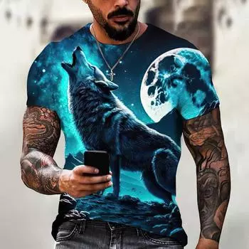 Винтажные мужские футболки с 3D принтом волка, повседневные уличные мужские спортивные футболки с короткими рукавами, мужская футболка большого размера, мужская одежда, летняя одежда S