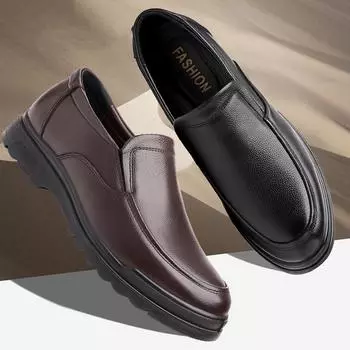 Винтажные мужские кожаные туфли Мужские модельные туфли Slip On Business Casual Shoes Классические мягкие кожаные Hombre Breathable Men Flats 38 чёрный