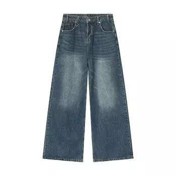 Винтажные мужские мешковатые джинсовые брюки, уличная одежда, широкие свободные джинсовые брюки, модные потертые прямые брюки XS синий