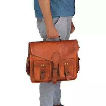 Винтажные мужские портфели из козьей кожи, натуральная коричневая сумка-портфель для ноутбука 11 X 15 X 4 коричневый