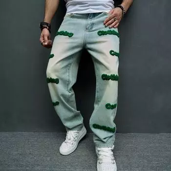 Винтажные мужские повседневные джинсы свободные брюки ретро-брюки High Street Wide Leg 28 зелёный
