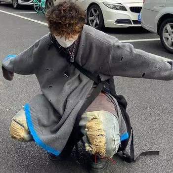 Винтажные мужские рваные джинсы, повседневная уличная одежда, свободные джинсовые брюки с прямыми штанинами и независимой нашивкой, джинсовые брюки Y2k XL серый