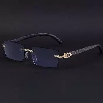 Винтажные мужские солнцезащитные очки без оправы со стразами, с имитацией под дерево, с дужками, солнцезащитными очками, очками.