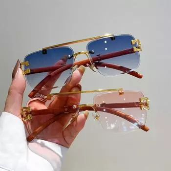 Винтажные мужские солнцезащитные очки с двойным лучом, женские, без оправы, прозрачные, квадратные, черные, красные, очки, новые солнцезащитные очки для мужчин чёрный