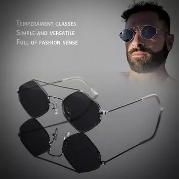 Неполяризованные винтажные мужские солнцезащитные очки в металлической оправе, нестандартные, прямоугольные, модные очки с двойными лучами, многоугольные солнцезащитные очки