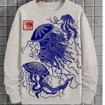 Винтажные мужские толстовки с капюшоном, весенняя и осенняя одежда, одежда с рисунком осьминога, свободный топ с длинным рукавом, уличная одежда для мужчин, толстовки S