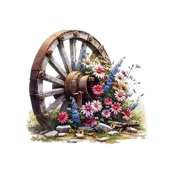 Винтажные настенные наклейки Цветы Колеса Антикварные деревянные наклейки Ванная комната Водонепроницаемые наклейки для туалета 30x30cm разноцветный