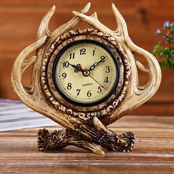 Винтажные настольные часы из смолы с рогами для украшения