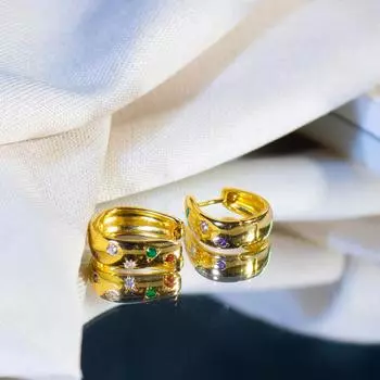 Винтажные не тускнеющие серебряные серьги 925 пробы для женщин с разноцветным цирконием, позолоченные, винтажный стиль, ювелирные изделия, аксессуар разноцветный