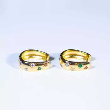 Винтажные не тускнеющие женские серьги из серебра 925 пробы с разноцветным цирконием и позолотой для женщин разноцветный