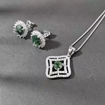 Винтажные не тускнеющие женские серебряные серьги 925 пробы, ожерелья, комплекты ювелирных изделий с натуральным моховым агатом