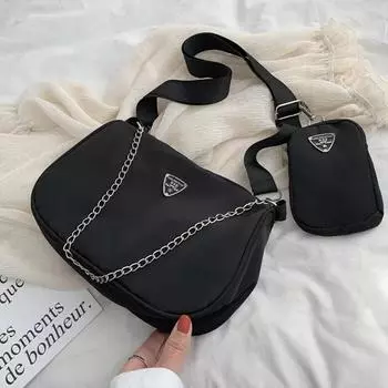 Винтажные нейлоновые сумки-бродяги на плечо для женщин, сумка через плечо с кошельком, повседневная сумка для подмышек большой вместимости, клатч 26*16*9cm чёрный