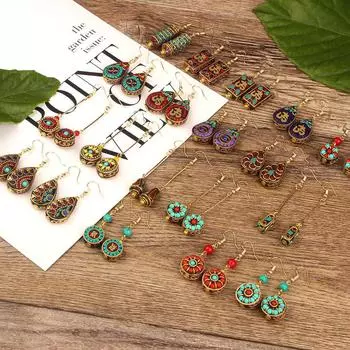 Винтажные непальские инкрустированные серьги в экзотическом стиле с простым дизайном ручной работы, серьги в этническом тибетском стиле, ювелирные изделия, подарок