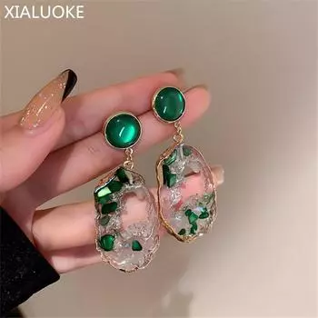 Винтажные нерегулярные акриловые подвески зеленые круглые серьги из опала для женщин серьги-подвески с длинными кисточками в виде гиперболы ювелирные изделия в подарок