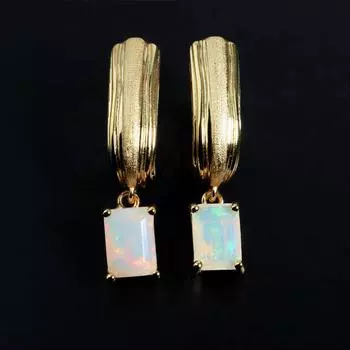 Винтажные нежные натуральные драгоценные камни и серебряные серьги с опалом. Модная женская одежда классического дизайна для юбилеев, помолвок и банкетов. M жёлтый