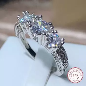 Винтажные обручальные кольца серебряного цвета для женщин, модное белое обручальное кольцо с цирконом, кольцо с радужным кристаллом, многоцветный камень по случаю рождения 6 белый