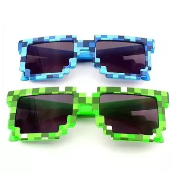 Винтажные очки с героями мультфильмов, новинка, очки для косплея с мозаикой, солнцезащитные очки унисекс с пикселями, модные забавные солнцезащитные очки для взрослых и детей, подарки синий