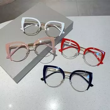 Винтажные очки в оправе «кошачий глаз», новые стильные женские очки в полуметаллической оправе, модный брендовый дизайн, очки без рецепта