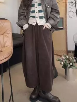 Винтажные однотонные брюки-шаровары с эластичной резинкой на талии, женские модные простые свободные брюки с высокой талией, повседневные шаровары, женские брюки S чёрный