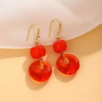 Винтажные оранжевые геометрические серьги на лето: Уникальные эффектные серьги с изысканным шармом оранжевый