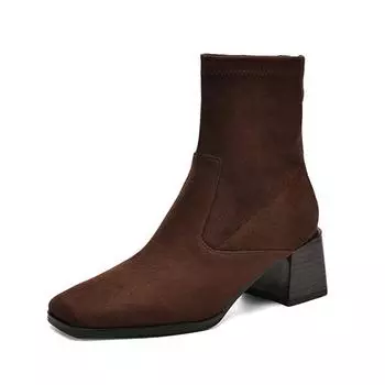 Винтажные осенне-зимние туфли Krazing Pot Flock, современные ботинки на среднем каблуке с квадратным носком, сохраняющие тепло, размер 43, лаконичные эластичные ботильоны 34 чёрный