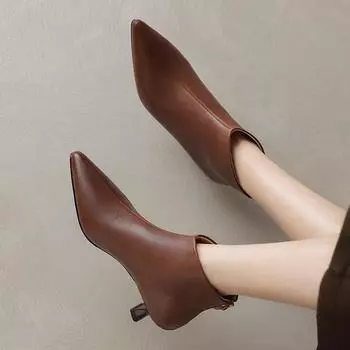 Винтажные осенне-зимние туфли Krazing Pot из коровьей кожи, современные ботинки на шпильках, с острым носком, сохраняющие тепло, размер 43 34 чёрный