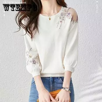 Винтажные открытые вязаные топы, женская летняя модная женская одежда, футболка с вышивкой, женские футболки с короткими рукавами