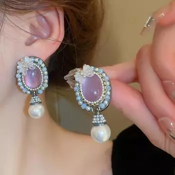 Винтажные овальные серьги-бабочки из смолы, модные серьги во французском придворном стиле, блестящие женские серьги 4.5*2.6cm амарант розовый