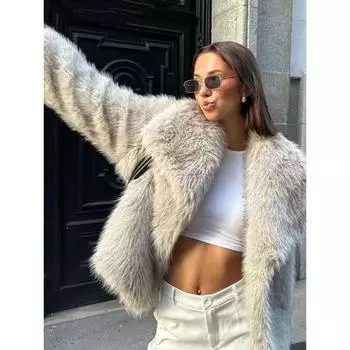 Винтажные пальто большого размера из искусственного меха, женская модная осенне-зимняя толстая теплая куртка с повседневными карманами, элегантная верхняя одежда, женские роскошные уличные пальто XS белый