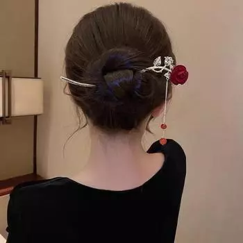 Винтажные палочки для волос с розами, прическа для женщин, простая красная заколка с цветком, аксессуары для волос, палочки для еды, диск для волос, головной убор, ювелирные изделия