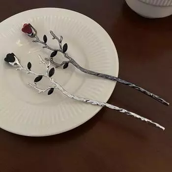 Винтажные палочки для волос в виде розы, одежда для женщин, простой цветок, черные, красные заколки для волос, палочки для еды, дисковые палочки для волос, головной убор Red Rose