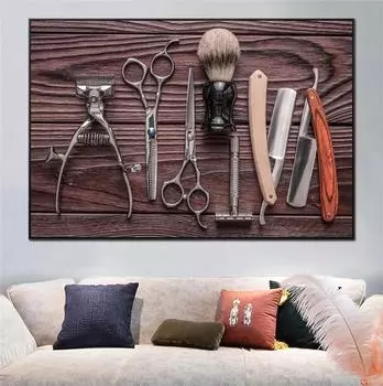 Винтажные парикмахерские инструменты для стрижки, холст, художественные картинки на плакатах и принтах, ретро настенные картины для украшения стен салона 21*30cm