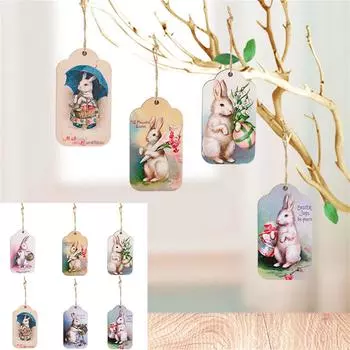 Винтажные пасхальные бирки-украшения - 6 шт. пасхальных кроликов, яиц, деревьев, цветов, ретро-бирки, 6 дизайнов винтажных подвесных бирок One Size