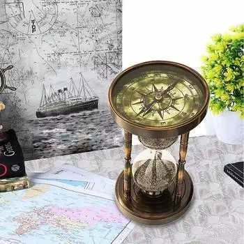 Винтажные песочные часы из латуни с двухсторонним компасом, морским декором и функцией хронометража