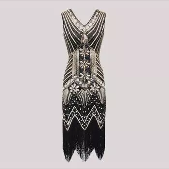 Винтажные платья с пайетками и бисером, вечерние платья, платья для тостов, банкетные платья, платья без рукавов для подружек невесты L чёрный