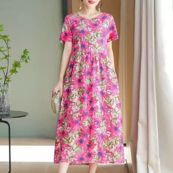 Винтажные платья. Женские повседневные платья больших размеров с короткими рукавами. Элегантная женская одежда среднего возраста. XL
