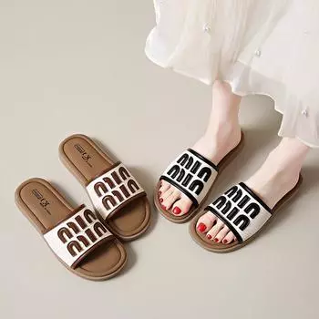 Винтажные плетеные женские сандалии, модные плетеные тапочки с буквами, летние пляжные шлепанцы для отдыха, верхняя одежда, тапочки 35 коричневый