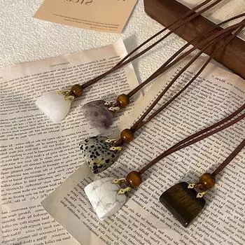 Винтажные подвески из натурального камня для сумок, ожерелья для женщин и девочек, модные универсальные кожаные веревки, цепочки для свитеров, ювелирные изделия, аксессуары, подарок