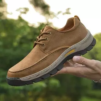 Винтажные походные ботинки с большим носком, мужские нескользящие износостойкие скальные туфли, дышащие повседневные кожаные туфли 38 чёрный