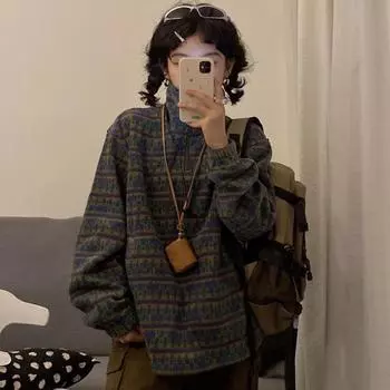 Винтажные полосатые флисовые свободные осенние женские куртки с воротником-стойкой на молнии зимние пальто женские модные повседневные теплые женские куртки с длинным рукавом 25435 M