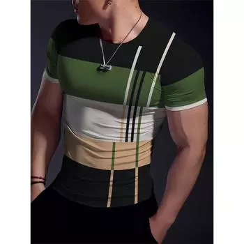 Винтажные полосатые клетчатые футболки с 3D-принтом, уличная мужская мода Harajuku, повседневные футболки большого размера с круглым вырезом, футболки, топы, одежда S