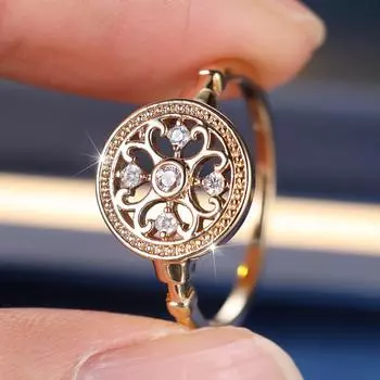 Винтажные полые цветочные круглые геометрические кольца для женщин, изысканные подвески, кольца золотого цвета с инкрустацией цирконом, свадебные украшения, подарок 6 золотой