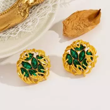 Винтажные полые серьги в форме цветка - Круглые аксессуары для ушей с геометрическим узором в дворцовом стиле - Роскошные капли для ушей золотой